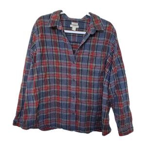 LL Bean Woman 3X Cotton Flannel Shirt Grey Scotch Plaid Tartan Long Sleeve Comfy